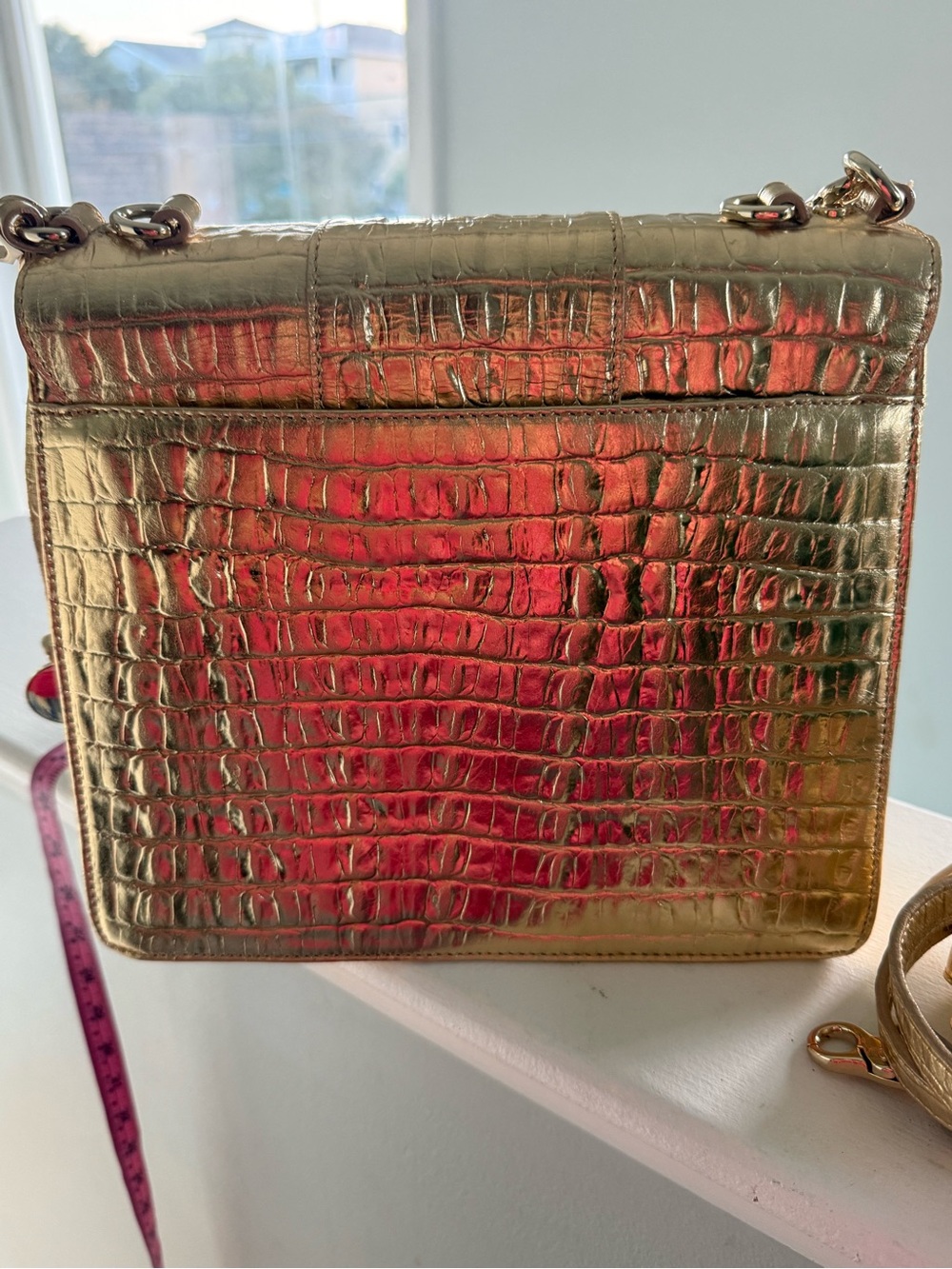 Brahmin Gabriella Metallic Gold Croc Embossed Leather Shoulder Crossbody Bag - Picture 3 of 15